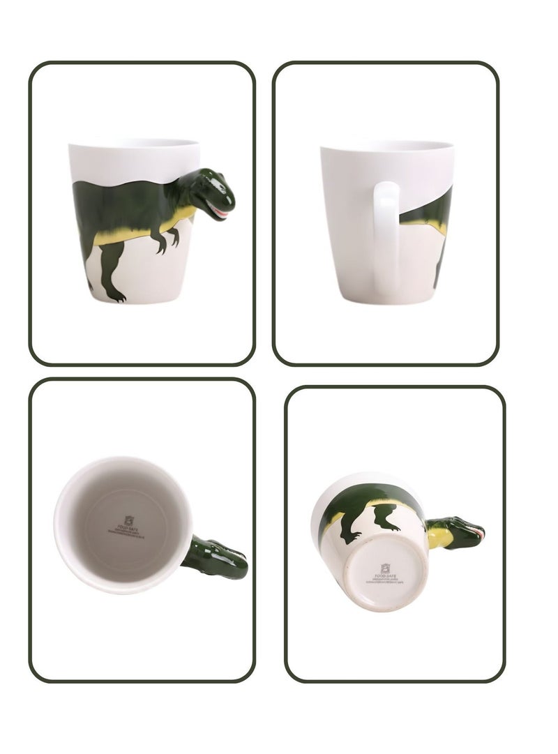 سولاري كوب قهوة سيراميك بمقبض ديناصور ثلاثي الأبعاد | كوب مبتكر بتصميم تي ريكس | كوب حيواني مصنوع يدويًا للشاي والقهوة | هدية فريدة للأطفال والكبار | أبيض | 350 مل - Image 4